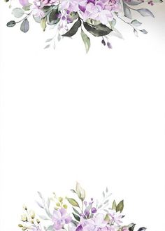 watercolor painting of purple flowers and green leaves on white background with space for text