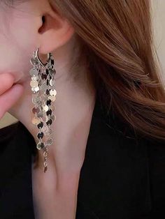 Free Returns ✓ Free Shipping✓. 1pair Glamorous Black Rhinestone Tassel Drop Earrings For Women For Party, Exquisite Valentine's Day Gift- Women Dangle Earrings at SHEIN. Shiny Eyes, Accessories Ear, Vintage Bohemian Style, Tassel Drop Earrings, Watches Women Fashion, Large Hoop Earrings, Black Rhinestone, Rhinestone Earrings, Silver Earrings Dangle