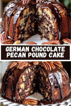 Indulge in this rich and decadent German Chocolate Pecan Pound Cake! Featuring layers of moist, chocolatey cake with a buttery, caramel-like pecan and coconut topping, this dessert is pure bliss. Perfect for special occasions or when you want to treat yourself, this cake combines the classic flavors of German chocolate with the density of a pound cake for a truly delightful experience. Decadent German Chocolate Cake, Chocolate Pecan Pound Cake, German Chocolate Cake Ideas, Pecan Bunt Cakes, Mouth Watering German Chocolate Pecan Pound Cake, Decadent German Chocolate Pound Cake, Cherry Pecan Cake, Chocolate Cake With Pecans, Decadent German Chocolate Pecan Pound Cake Delight