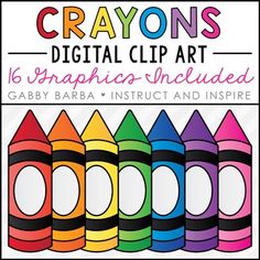 crayons digital clip art for kids with colorful crayons in the background