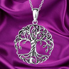 This necklace is crafted entirely from sterling silver, with an oxidized surface that gives it a vintage and classic appearance. The necklace features a dainty cable chain and a Tree of Life pendant, making it a beautiful piece of jewelry. The necklace measures 16+2 inches in length, and the pendant is sized at 1" x 0.8". Its classic Tree of Life design symbolizes beauty, health, good luck, and healing, making it meaningful jewelry for her. Tree Of Life Celtic, Tree Of, Dainty Pendant Necklace, Pendant Making, Family Tree Necklace, Dainty Pendant, Silver Tree, Tree Necklace, Meaningful Jewelry