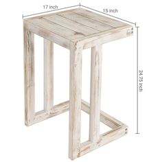 a wooden table with measurements for the top and bottom