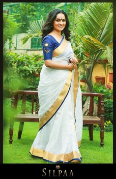 Kerala saree Simple Sarees, Saree Blouse Patterns, Simple Blouse Designs