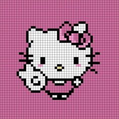 an image of a hello kitty face on a pink background with black and white squares