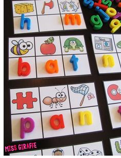 the letters and numbers are arranged in different colors to spell out their names for children