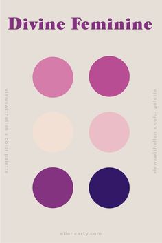 the poster for divine feminine, with four different circles in pink and purple on white