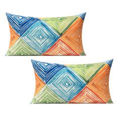 PRICES MAY VARY. Polyester Cotton Linen Design:Blue Green Orange Stripe diamond triangle rhombus colorful lumbar throw pillow covers sets.No pattern on the back.Invisible zipper closure. Material: Made of Polyester & Polyester Blend Size: 12x20 Inches ,about 30x50 cm; Qty: 2 pieces ,only 2 pillow covers, not including the insets. Application:Suitable for living room, bedroom, office,bed, sofa, car,porch etc.Best gifts for family and friends. Wash and Care:Can be washed by hand or to machine wash Triangle Throw Pillows, Geometric Cushions On Sofa, Rust Colored Throw Pillows, Bench Porch, Patio Cushion Covers, Mid Century Pillows, Hiasan Bilik Tidur, Geometric Pillow Covers, Outdoor Couch