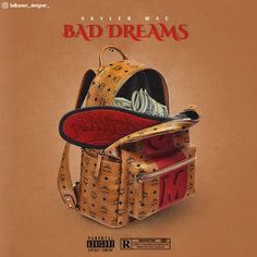 an advertisement for the band bad dreams featuring a handbag with money in it and a hat on top