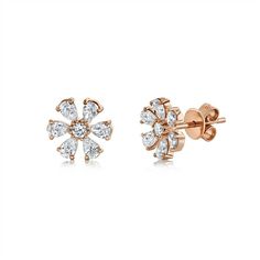 14K gold with 1.10-carat diamond pear-cut flower stud earrings. Model Number: SDL55019536WY Flower Diamond Earrings, Mens Diamond Jewelry, Gemstone Diamond Ring, Diamond Fashion Rings, Studded Necklace, Diamond Bangles Bracelet, Pear Cut Diamond, Flower Stud Earrings, Flower Stud