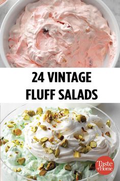 four different types of desserts with the words, 24 vintage fluff salads