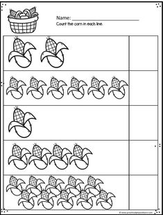 the worksheet for numbers 1 - 5 with pictures of fruits and vegetables on it