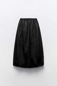 NYLON BALLOON MIDI SKIRT - Black | ZARA United States Chic Nylon Gathered Skirt Bottoms, Chic Nylon Bottoms With Gathered Skirt, Nylon Full Skirt For Spring, Spring Full Nylon Skirt, Voluminous Nylon Gathered Skirt, Zara Flowy Tiered Maxi Skirt, Spring Long Nylon Skirt, Spring Nylon Long Skirt, Spring Nylon Pleated Skirt