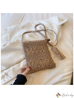 Bird in Bag - Decorative Straw Beach Shoulder Bag with Covered Body Trendy Crossbody Beach Bag For Beach Season, Trendy Crossbody Beach Bag, Trendy Beach Season Crossbody Bag, Summer Beige Crossbody Bag, Beige Crossbody Bag For Summer, Summer Woven Sand-colored Shoulder Bag, Spring Travel Crossbody Beach Bag, Trendy Brown Crochet Bag For Vacation, Casual Crossbody Shoulder Bag For Beach Season