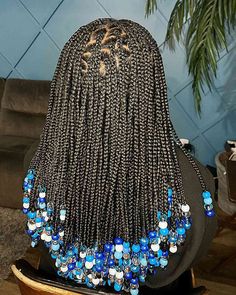 Knotless Braids with Beads: 35 Coolest Ideas for 2024 Braids With Blue Beads, Knotless Braids With Blue, Thick Knotless Braids, Knotless Braids With Beads, Blue Box Braids, Best Braid Styles, Black Box Braids, Black Kids Braids Hairstyles, Thick Natural Hair