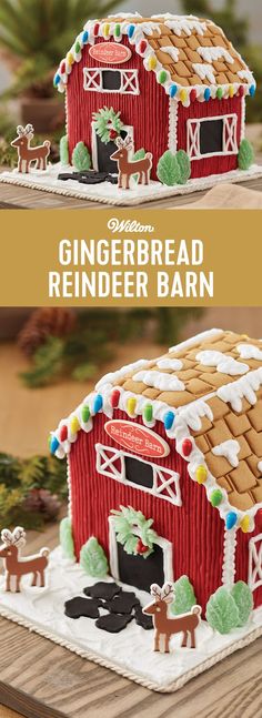 an image of a gingerbread barn with the words santa's reindeer on it