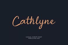 the word catlyne is written in cursive font with an orange and black background