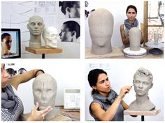 a woman is working on a clay head in the process of making it into a sculpture