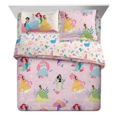 disney princess bedding set with pink sheets and pillows