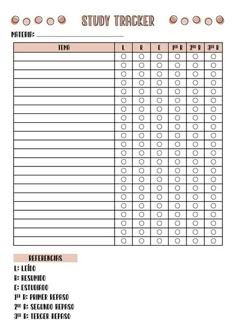 a printable study tracker for students to use in the classroom or at home, with numbers