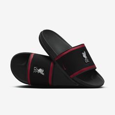 Rep Liverpool FC all the way down to your feet in these Offcourt slides. A cushioned synthetic leather strap features your squad's logo, while an innovative foam midsole makes these slides so comfy, you’ll never want to take them off. Functional Synthetic Slip-on Slides, Sporty Round Toe Sports Slippers, Sporty Slippers For Sports With Round Toe, Non-slip Synthetic Slides, Leather Slides For Streetwear, Sporty Synthetic Slides For Leisure, Casual Sports Sandals With Foam Material, Sporty Synthetic Sandals For Leisure, Casual Synthetic Slides That Are Fade-resistant