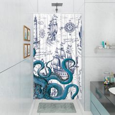 PRICES MAY VARY. 【Complete Bathroom Upgrade】Elevate your bathroom with the DESIHOM sea octopus shower curtain set – a 36" x 72" curtain, 7 hooks, and metal rings. Transform your space into a oceanic haven effortlessly. 【Vibrant HD Print】Immerse in nautical beauty with our cool kraken bath shower curtain. HD digital print, fade-resistant design ensures a refreshing bathing experience every time. 【Easy Care, Durability】High-quality polyester stands the test of time. Wash with ease in warm/cold water. Low-temperature ironing keeps it impeccable. 【Versatile Comfort Everywhere】Elevate bathing with our funny nautical bathroom curtain – perfect for home, RV, apartment, hotel, gym, or any space. Experience relaxation and style no matter where you are. 【Promise】At DESIHOM, we prioritize customer sa Shower Stall Curtain, Small Shower Stalls, Nautical Curtains, Pirate Map, Curtains For Bathroom, Small Shower, Bathroom Beach, Stall Shower Curtain, Apt Ideas