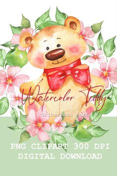 watercolor teddy clipart png Teddy Illustration, Happy Birthday Watercolor, Watercolor Teddy Bear, Teddy Bear Png, Birthday Watercolor, Nursery Frames, Poster Animal, Cute Animal Illustration