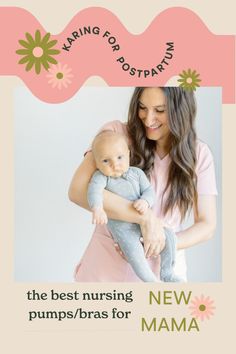 a woman holding a baby in her arms with the words nursing for mom on it