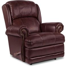 a brown leather recliner with nail accents