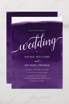 Purple Watercolor Wedding Invitation Modern Purple Wedding, Invitation Typography, Event Planning Themes, Wedding Typography, Wood Invitation, Watercolor Wedding Invitation, Purple Wedding Invitations, Wedding Themes Fall, Fall Wedding Invitations