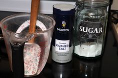 there are some ingredients on the counter ready to be mixed up with something other than sugar