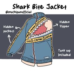 the shark bite jacket is labeled in different languages