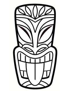 a tiki mask is shown in black and white