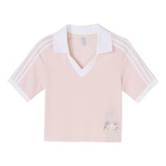 (WMNS) adidas Originals Cropped Polo Shirts 'Pink' IP3757 Spring Adidas Logo Top With Relaxed Fit, Spring Adidas Logo Relaxed Fit Tops, Pink Relaxed Fit Sporty T-shirt, Summer Relaxed Fit Tops With Three Stripes, Adidas Logo Athleisure Tops With Relaxed Fit, Adidas Sportswear Tops For Summer, Pink Sportswear Tops For Sports, Pink Athleisure T-shirt For Spring, Sporty Pink Tops With Relaxed Fit