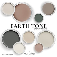 six different shades of earthtone paint in various sizes and colors, with the words earthtone above them