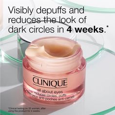 Clinique's #1 Eye Cream, All About Eyes Hydrates As It Reduces The Look Of Puffiness And Dark Circles. Eye Cream Clinique, Clinique All About Eyes, Clinique Skincare, Brightening Eye Cream, Clinique Moisturizer, Glowing Skincare, Undereye Circles, Skin Care Kit, Skin Benefits