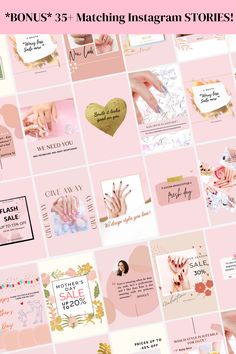 a collage of pink and gold images with the words, 25 matching instagram stories