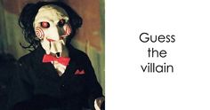 an image of a creepy clown with the words guess the villain on it's face