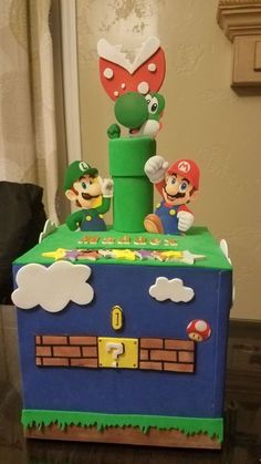 a cake made to look like mario and luigi