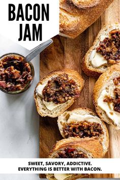 several pieces of bread on a cutting board with jam