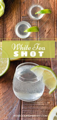 white tea shot with limes and mint on the side