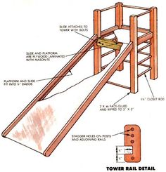 an image of a wooden slide with instructions on how to build it and the parts labeled below