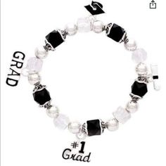 New! You Will Receive One Graduation Charm Bracelet Celebrate The Graduate With This Lovely Graduation Bracelet. Features Silver Black And Clear Beads And Small Assorted Graduation Themed Charms Stretch To Fit Most Wrists Age 8+ Anthropologie Bracelet, Graduation Bracelet, Flower Cuff Bracelet, Bracelet Party, Butterfly Charm Bracelet, Crystal Cuff Bracelet, Graduation Party Favors, Brighton Bracelets, Turquoise Bead Bracelet