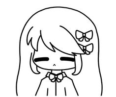 a cartoon girl with long hair and bow tie