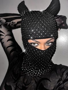 “Devil Wears Diamonds” Ski Mask – SARA ROSE®️ Ski Mask Fashion, Diamond Veil, Ski Masks, Rosé Angel, Instagram Cartoon, Red Mask, Devil Horns, Black Angel, Black Angels