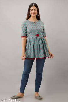 Top For Jeans Indian, Top On Jeans, Kurtis For Jeans, Short Kurti Design, Cotton Tops For Jeans, Short Kurtis For Jeans, Top For Jeans, Tops For Jeans