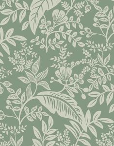 a green and white floral wallpaper with leaves