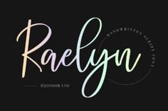 the word raelygo written in cursive writing on a black background with pastel colors