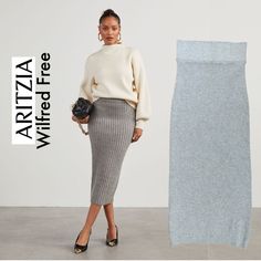 Aritzia Wilfred Free Ribbed Knit Midi Pencil Sweater Skirt Bodycon Bandage Style Color Gray Size M Brand New Without Tag Midi Length Measurements Shown In Photos Thick And High Quality Yarn Made In Italy Pull On Neutral, Modern Minimalist And Quiet Luxury Style Stock Photos Are For Styling Ideas Only. See Other Pictures For More Details On The Item For Sale. Tags: Engagement Photoshoot, Wedding Guest Red Carpet , Cocktail Party, Special Events, Date Nights Derby, Black Tie, Wine Tasting, Holiday Affordable Trendy Pencil Skirt, Satin Midi Skirt Snowy, Luxury Skirt For Women's Date Night, Knitted Pencil Skirts, Pencil Skirt With Boots Midi, Luxury Casual Pencil Skirt For Spring, Business Casual Knit Skirt, Pencil Skirt Cold Weather, Tight Midi Skirts