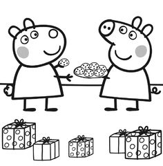 peppa pig and his friend are giving each other some cookies to give for christmas