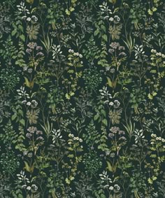 a green and white floral wallpaper with lots of flowers on it's sides